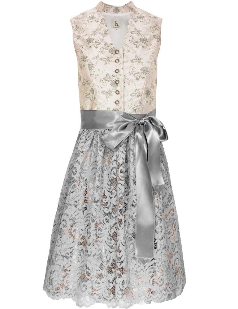 Dirndl Hochgeschlossenes Damen Kleid "Fabienne" mit Spitzenschürze 51114 - Rosa Grau 60cm, Hochzeit Oktoberfest