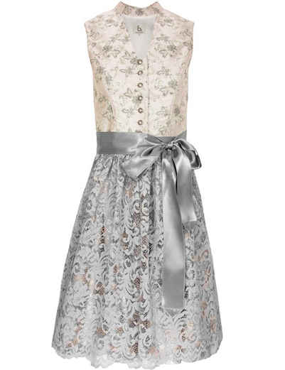 Bergweiss Trachten Dirndl Hochgeschlossenes Damen Kleid "Fabienne" mit Spitzenschürze 51114 - Rosa Grau 60cm, Hochzeit Oktoberfest