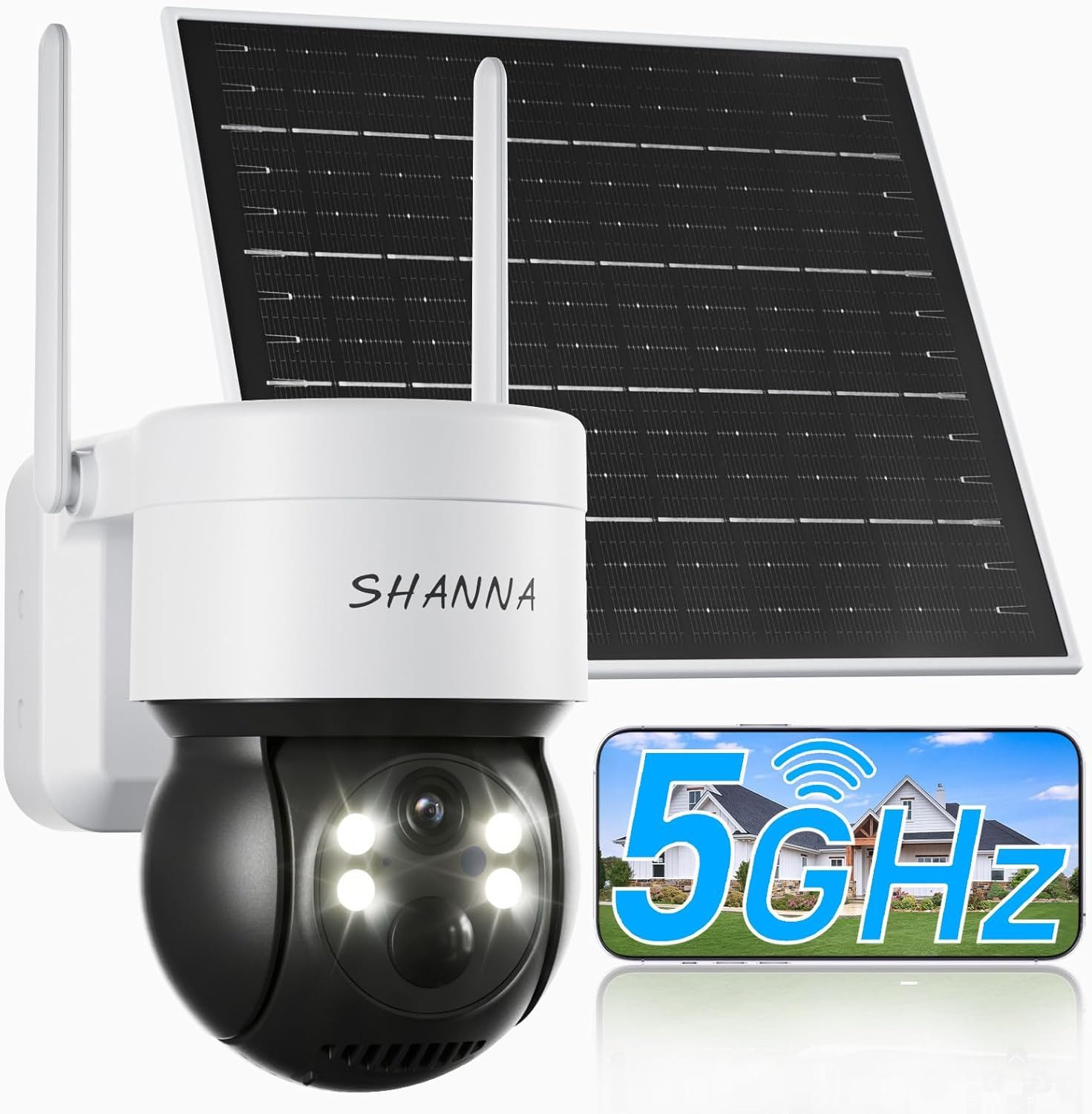 Shanna Überwachungskamera Solar Überwachungskamera Außen (Außenbereich, Überwachungskamera, Solar, 2K, PTZ 360°, WLAN, KI-Bewegungserkennung, IP66)