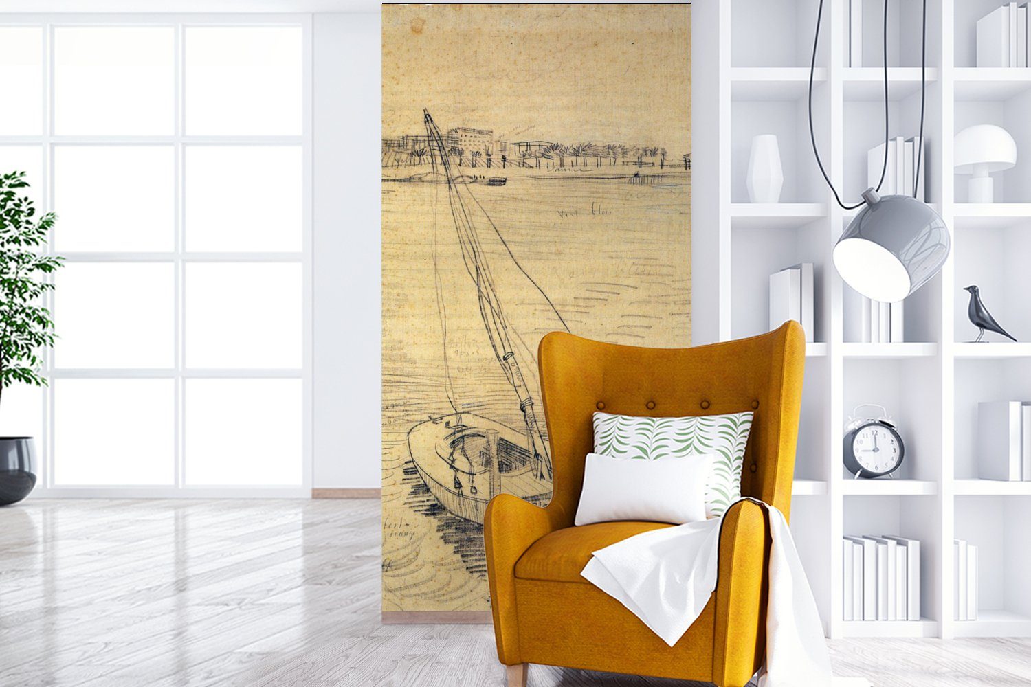 MuchoWow Fototapete Segelboot für St), (2 Wohnzimmer der bei Fototapete van auf Gogh, bedruckt, Asnières Seine Vincent Schlafzimmer Vliestapete - Matt, Küche
