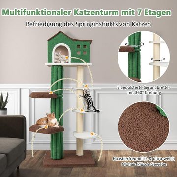 KOMFOTTEU Kratzbaum 7-Ebenen Katzenbaum, mit Sisal-Kratzpfosten, 153 cm