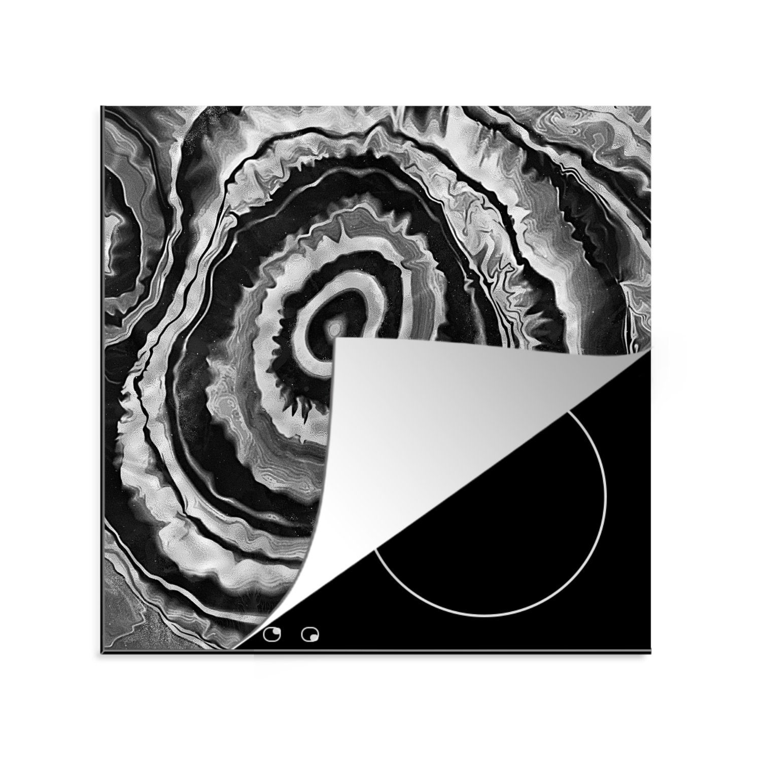MuchoWow Herdblende-/Abdeckplatte Marmor - Schwarz - Muster, Vinyl, (1 tlg), 78x78 cm, Ceranfeldabdeckung, Arbeitsplatte für küche | Herdabdeckplatten