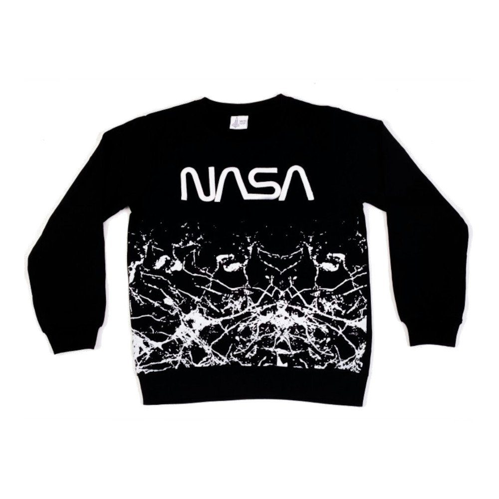EplusM Rundhalspullover mit gesticktem schwarz NASA Pullover Logo