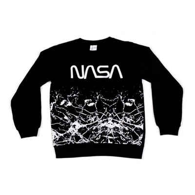 EplusM Rundhalspullover NASA Pullover mit gesticktem Logo, schwarz
