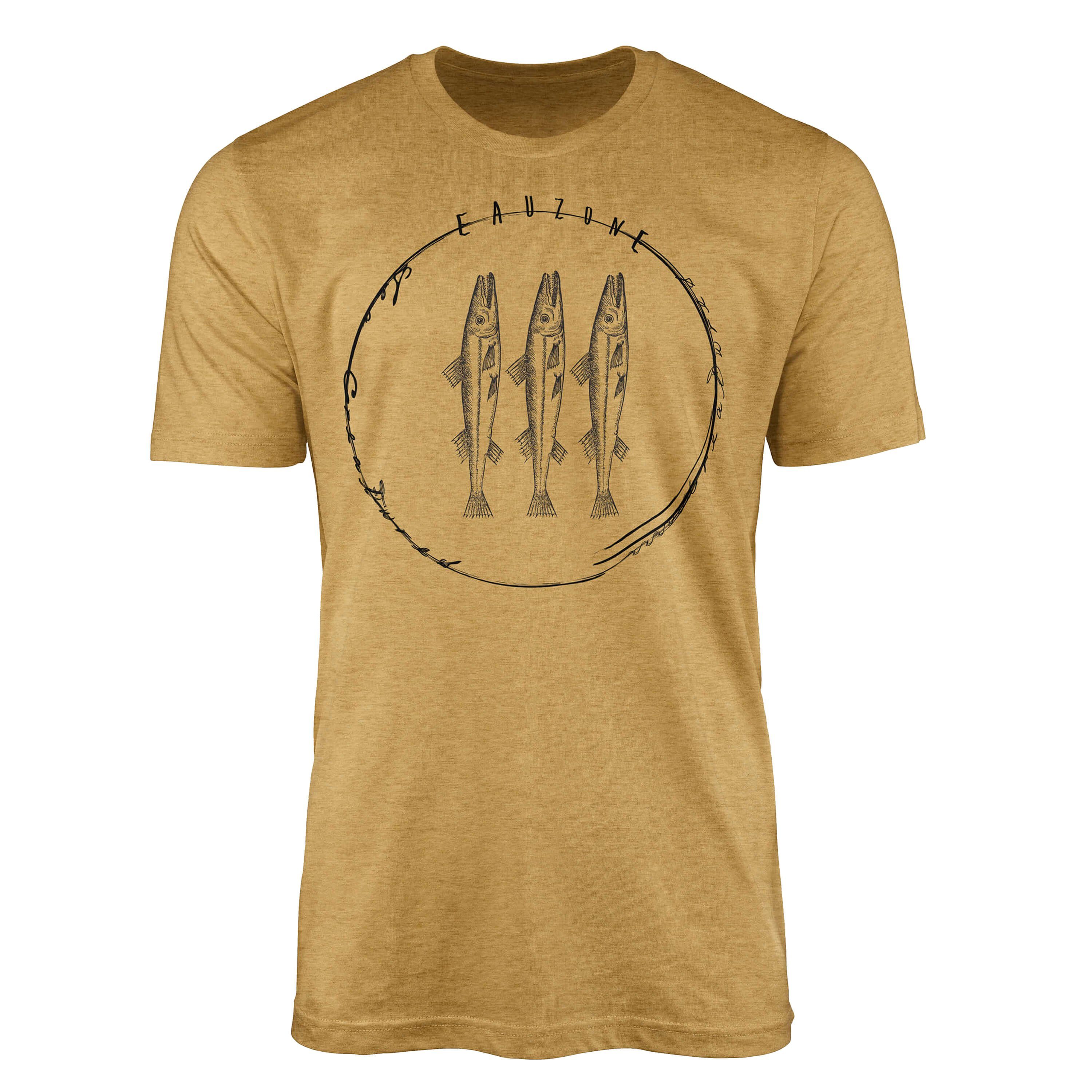 Sinus Art T-Shirt T-Shirt Tiefsee Fische - Serie: Sea Creatures, feine Struktur und sportlicher Schnitt / Sea 035 Antique Gold | T-Shirts