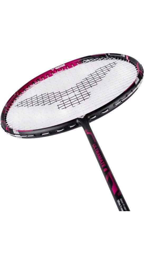 VICTOR Badmintonschläger Ultramate 8 (kopflastig, mittel) schwarz/violett - besaitet, Gewichtsklasse: 4U/G3