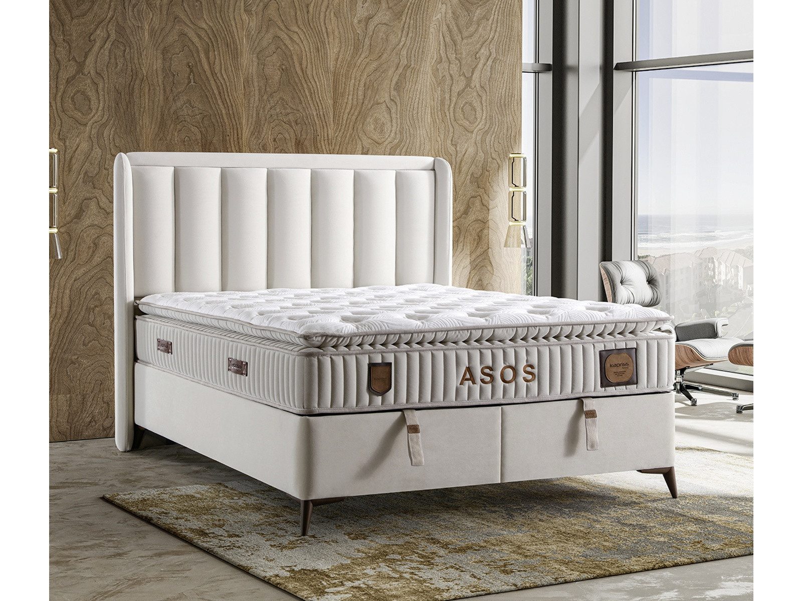 Villa Möbel Boxspringbett Asos (Bett Set (mit Matratze), Liegefläche 140x200), Bettkasten mit XXL Stauraum und Gasdruckfedern für einfache Handhabung