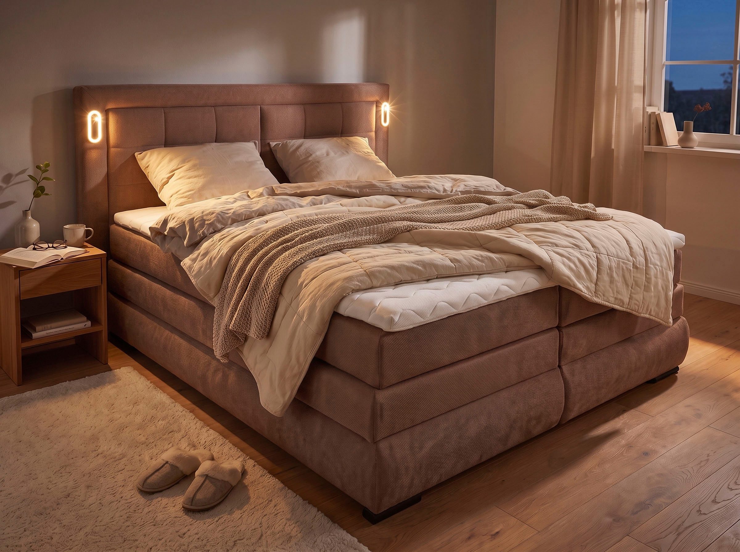 OTTO home Boxspringbett MIVVA mit Bettkasten, mit Taschenfederkernmatratze H3, H3/H4 mix, H4 (mit hochwertigem Strukturstoff, wahlweise mit LED-Leuchten), mit K – Bild 3 von 5