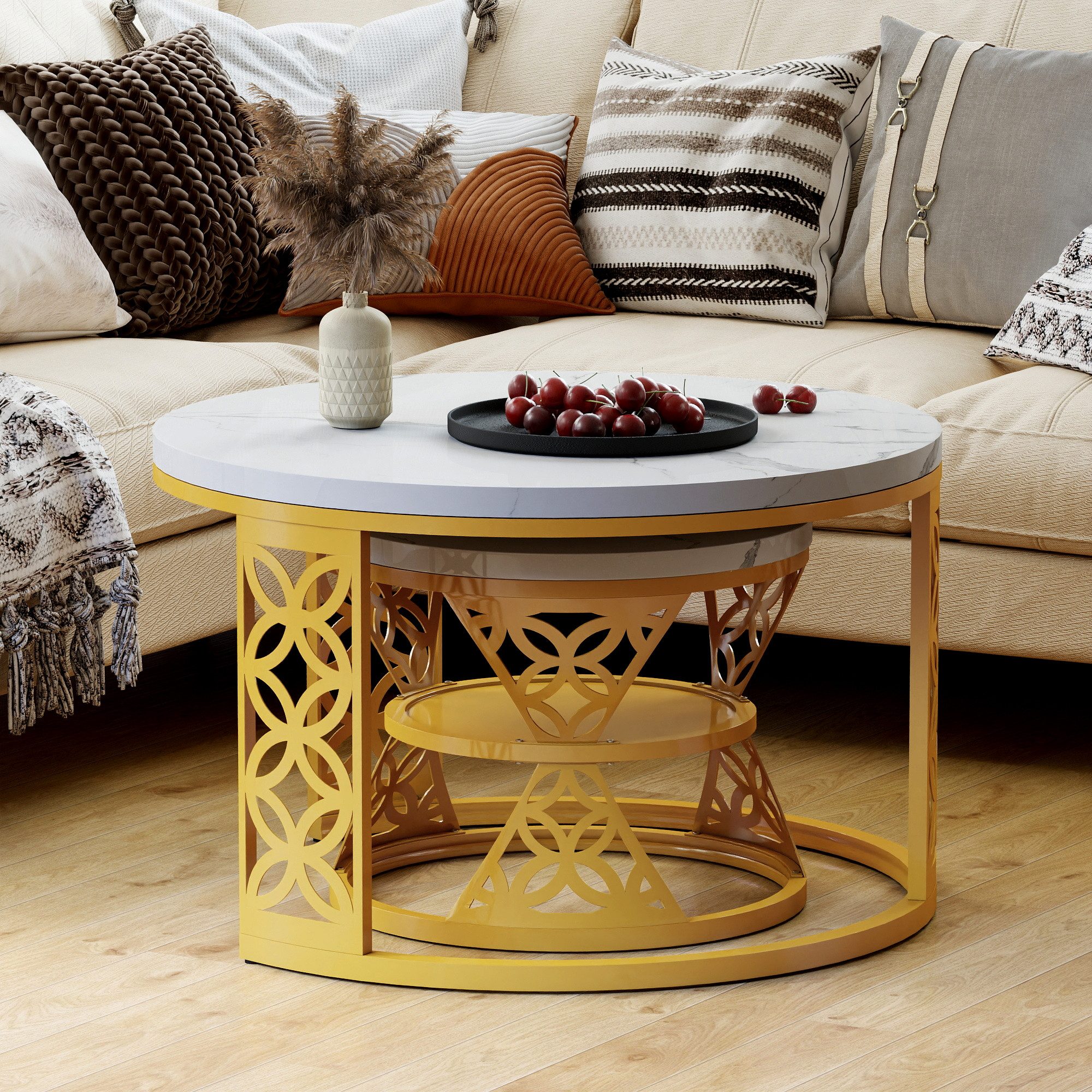 HAUSS SPOLE Couchtisch rund 2er-Satztisch Beistelltisch Sofatisch mit hitze günstig online kaufen