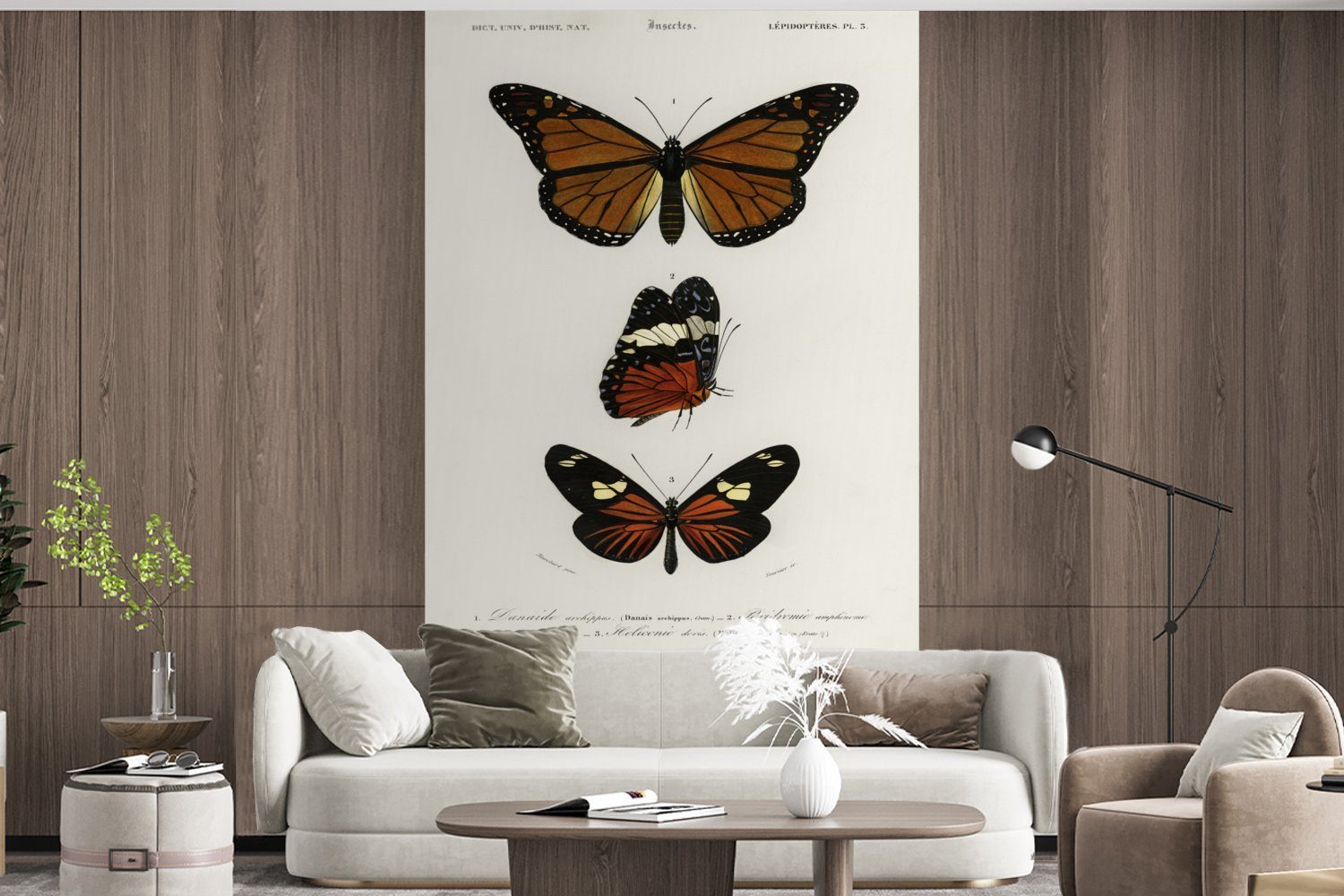 Schlafzimmer, Vintage Wallpaper (3 bedruckt, Wohnzimmer, Schmetterling Insekten, - Tapete MuchoWow Vinyl St), für Matt, Fototapete - Kinderzimmer,