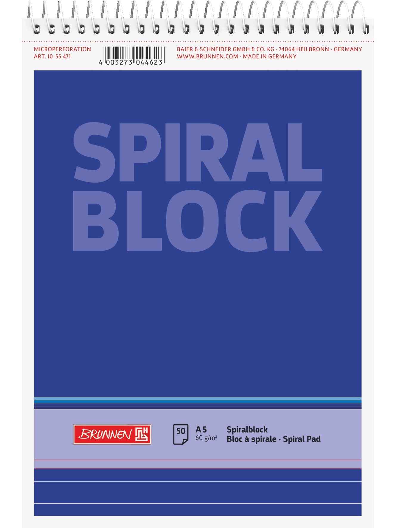 Baier & Schneider Notizblock Spiralnotizblock liniert A5 50 Blatt blau