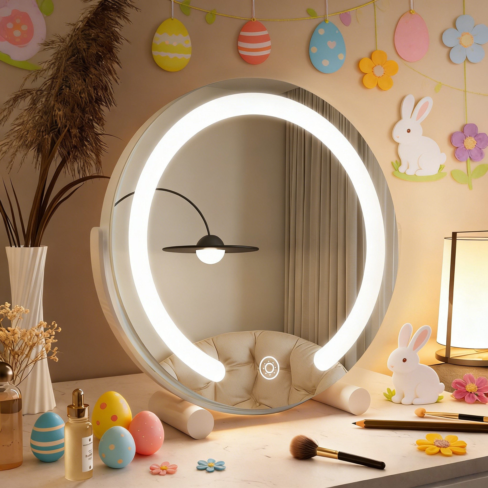 WDWRITTI Schminkspiegel mit Beleuchtung für tisch Kosmetikspiegel 3Lichtfarben Dimmbar Touch (Tischspiegel Rechteckig Rund, mit LED, Touch), HD Kupfer- und bleifreier Spiegel, Stabile Standfuß