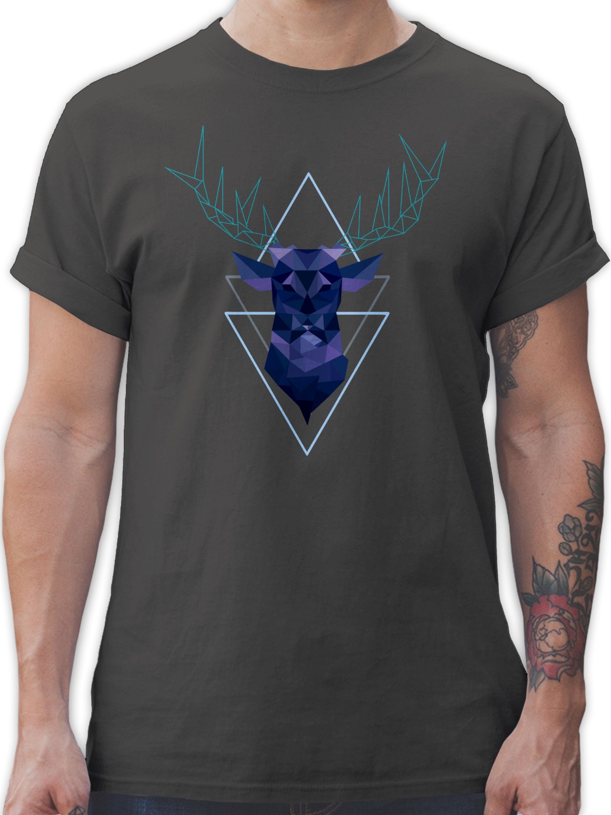 Shirtracer T-Shirt Geometrischer Hirsch - blau Mode für Oktoberfest Herren 3 Dunkelgrau