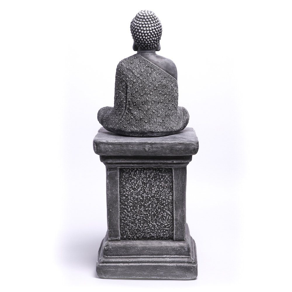 Tiefes Kunsthandwerk Germany Säule in Stein Figur Statue, - Buddhafigur mit aus winterfest, Made Buddha frostsicher, grau