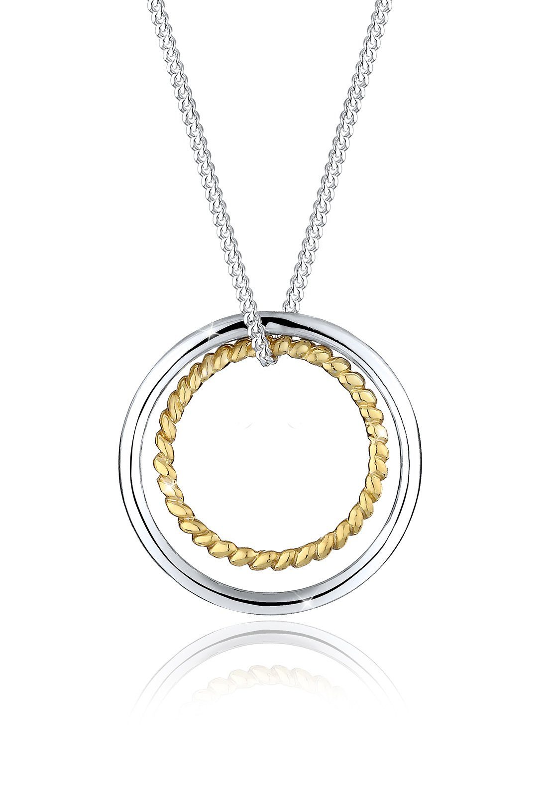 Elli Kette mit Anhänger Kreis Ring Geo Basic Trend 925 Silber, Bi Color_Tri Color Zweifarbig | Lange Ketten