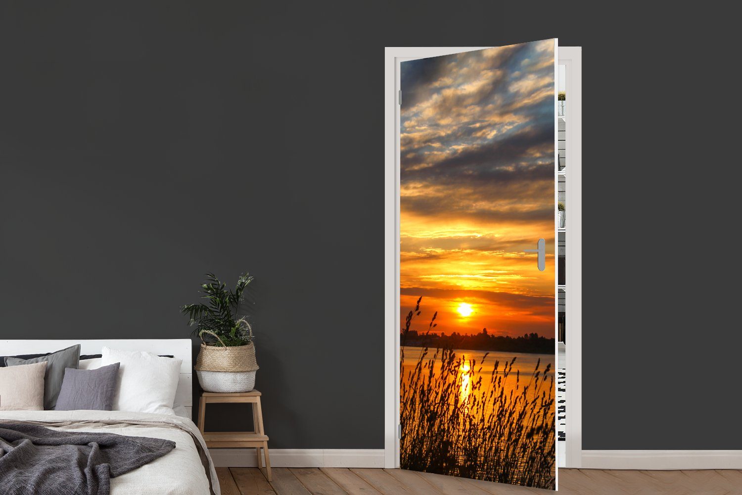Sonnenuntergang Türtapete Meer - (1 cm bedruckt, - - Fototapete Tür, 75x205 Türaufkleber, Himmel - Horizont St), MuchoWow für Matt, Pflanzen,