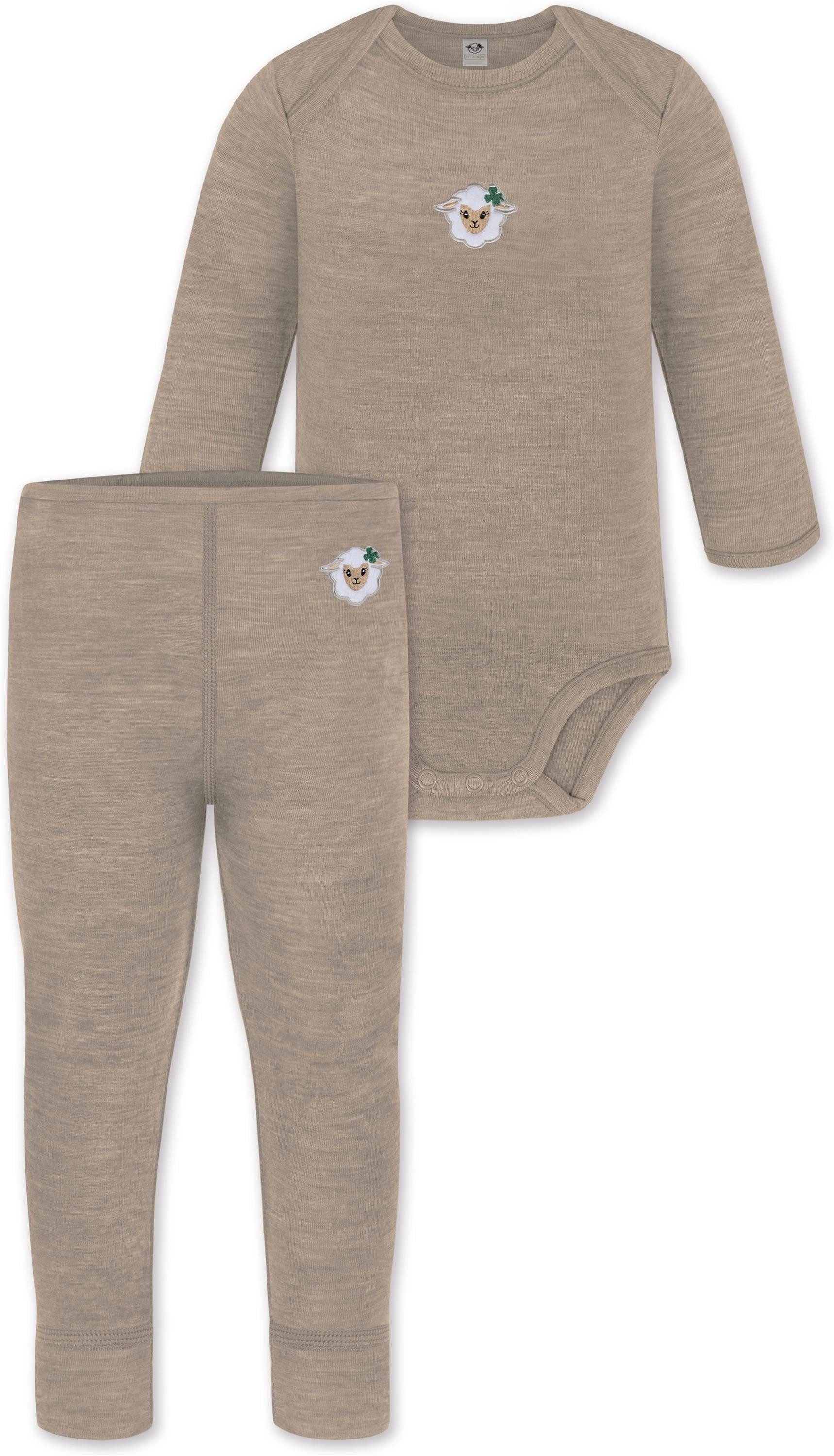 normani Langarmwickelbody Merino Body Langarm und Baby Merino Hose Baby Winterset Strampler-Set Woll Schlafanzug aus 100 % Merinowolle