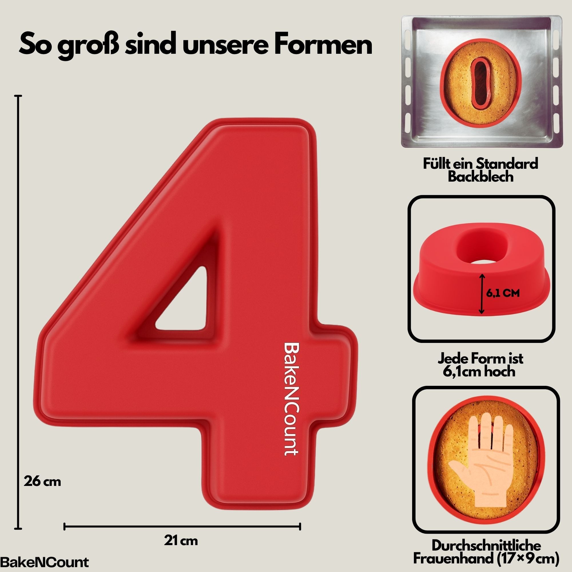 BakeNCount Backform BakeNCount Kuchen Backformen-Set Zahlen, extra Groß, aus Silikon