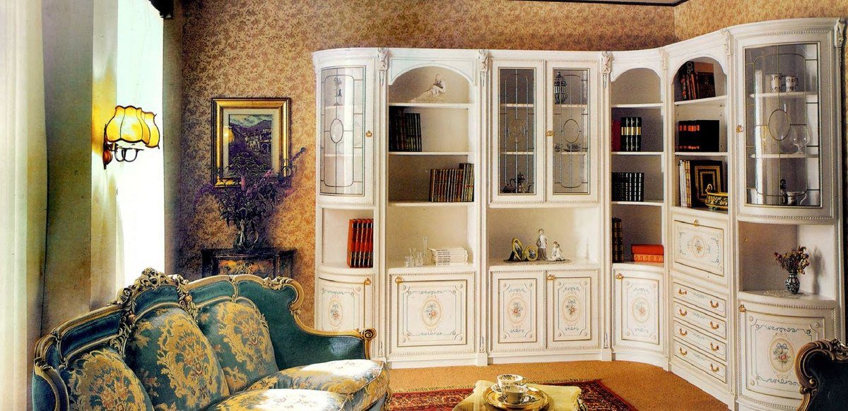 Casa Padrino Made Wohnzimmer - Mehrfarbig / Barock Italy Eckschrank in Schrank Massivholz Weiß - - Wohnzimmer Barock Erstklassische Eckschrank Barock Qualität Möbel Gold - Luxus 