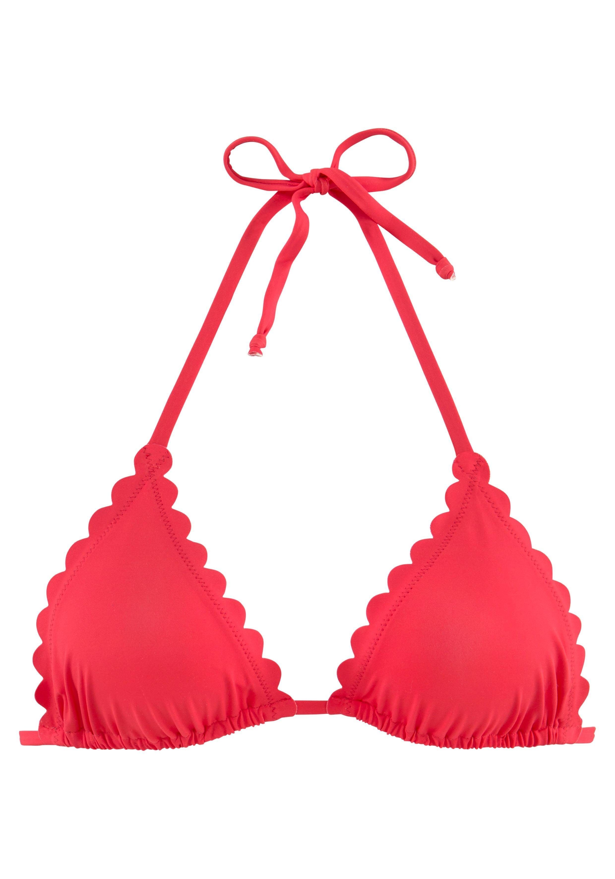 Triangel-Bikini-Top LASCANA Wellenkannte Scallop, rot gelaserter mit