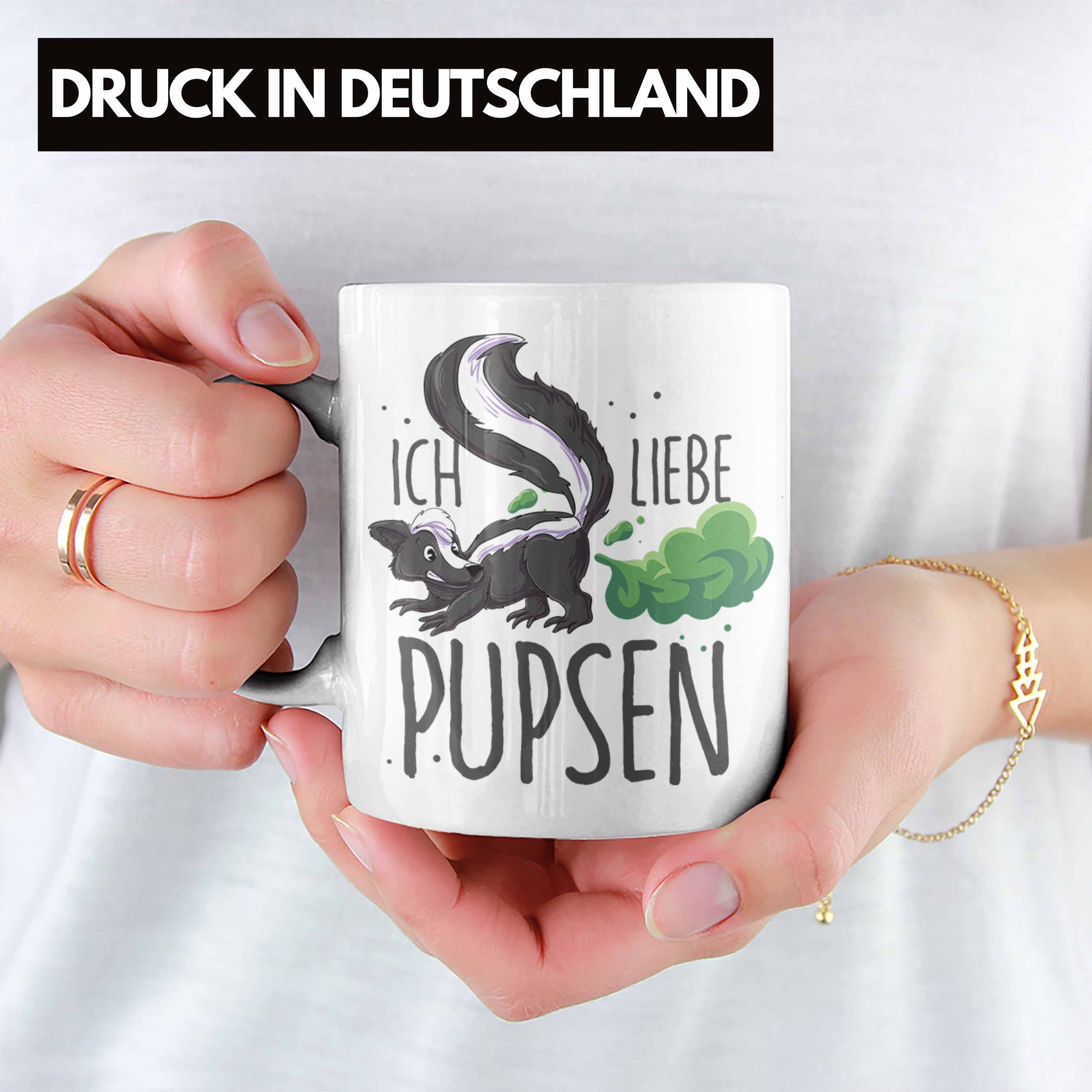 Tasse Tasse "Ich Lustige Trendation Weiss Geschenkidee mit liebe Gebu Stinktier-Motiv Pupsen"