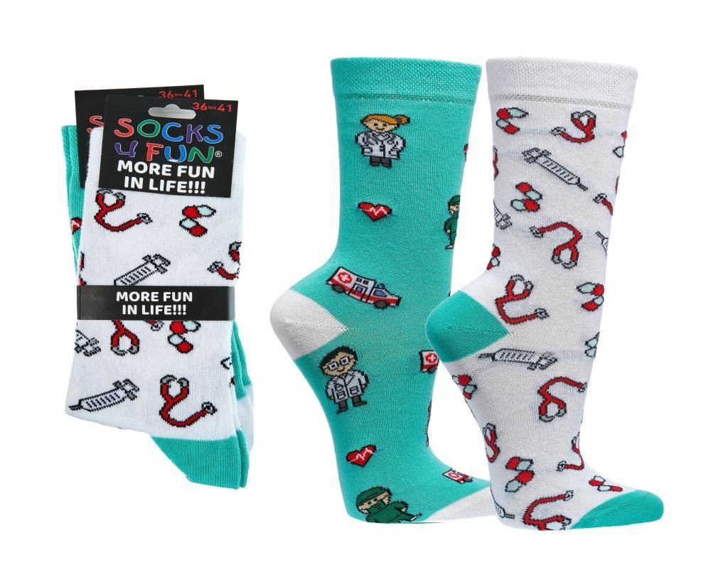 Freizeitsocken Socks 4 Fun Motivsocken Medizin Ärzte Damen Herren 2er Bündel sortiert