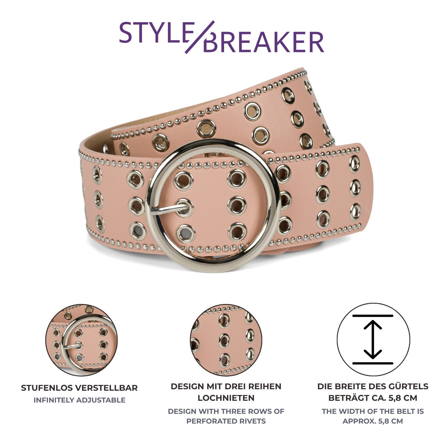 styleBREAKER Nietengürtel Breiter Taillengürtel mit Lochnieten (1-St)