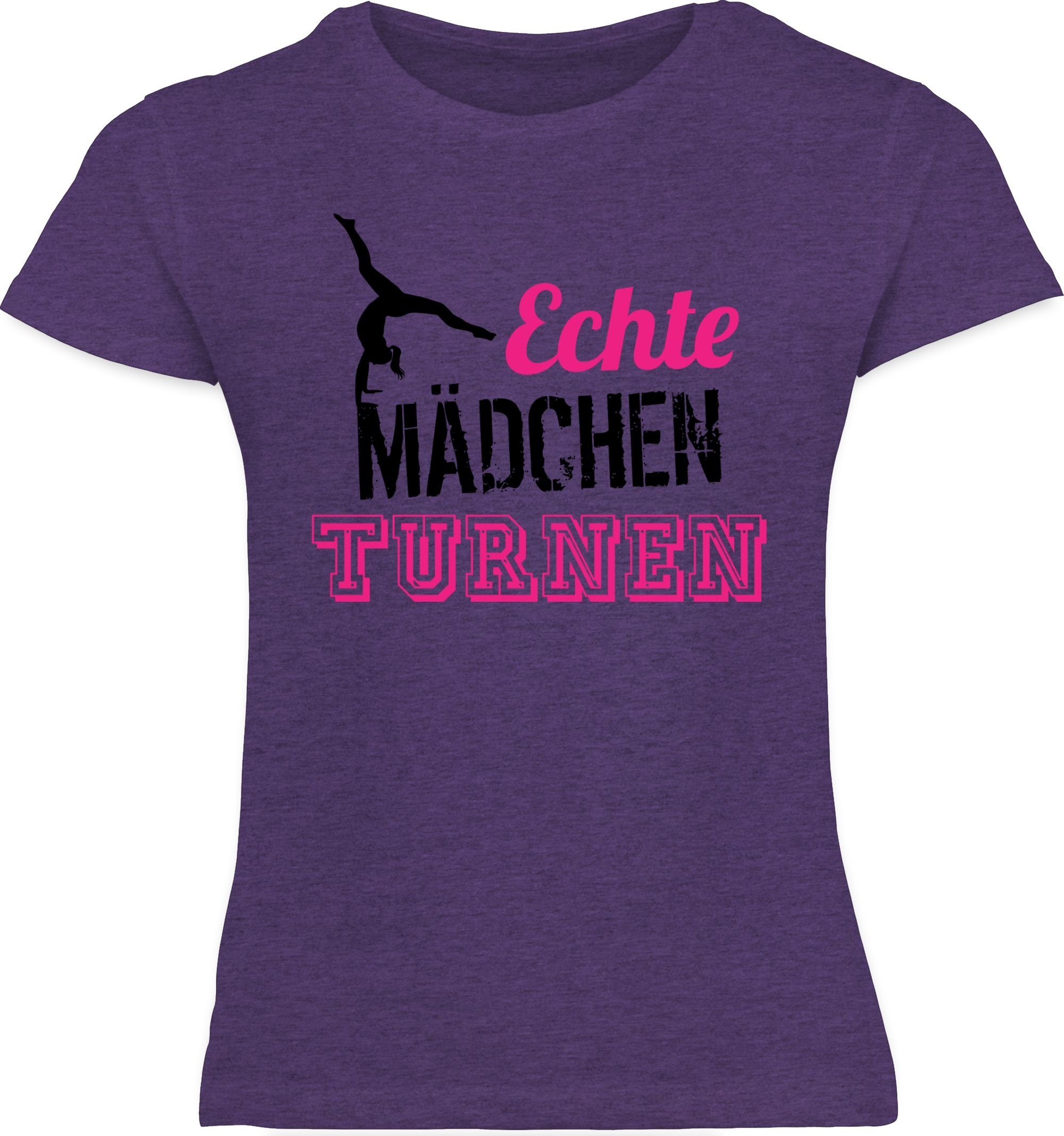 Shirtracer T-Shirt Echte Mädchen turnen fuchsia - schwarz Kinder Sport Kleidung