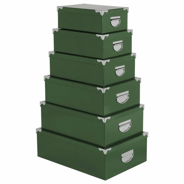 5five Simply Smart Aufbewahrungsbox Boxset Plain Green 6-tlg. (Set, 6 St), stoßfeste Metall-Ecken