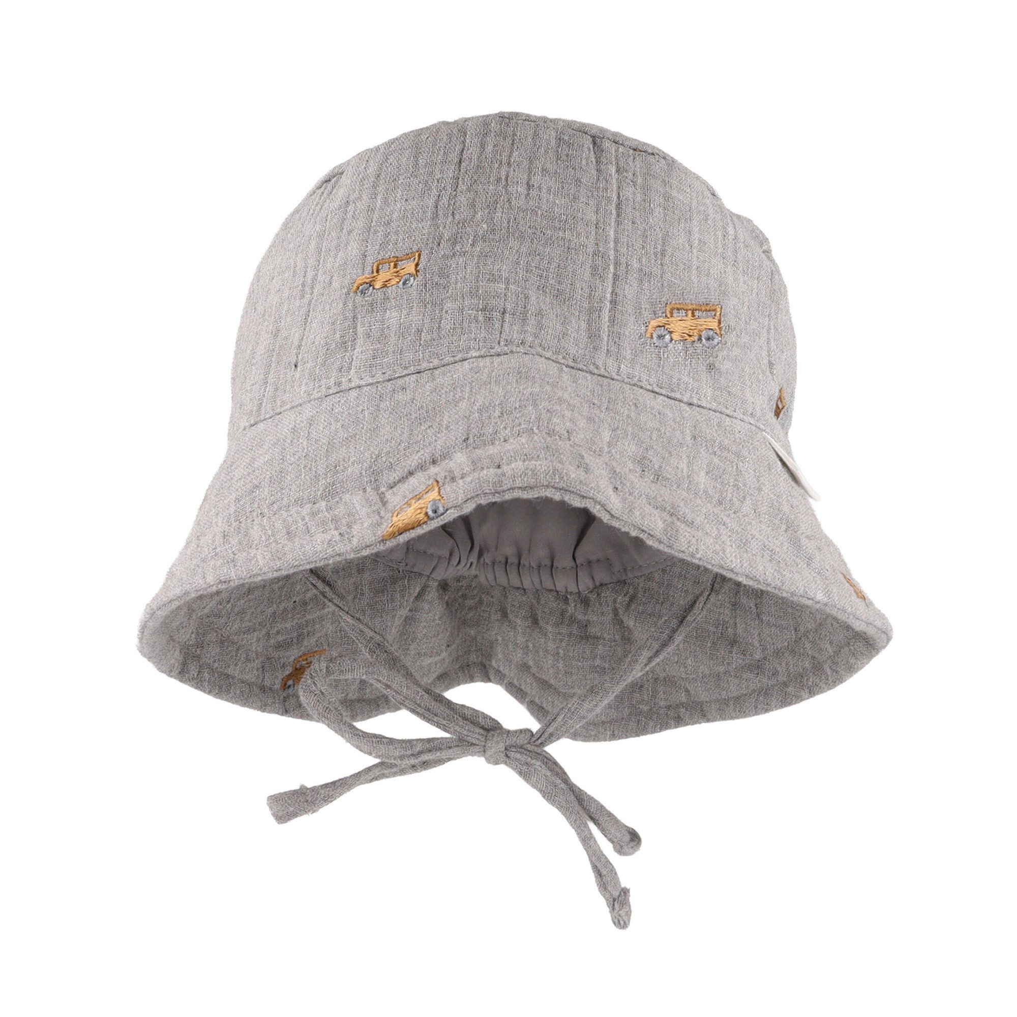 MAXIMO Fischerhut GOTS BABY-Hut, Bindeband Musselinstoff bestickt, Futter, UV50 (1-St) Musselin