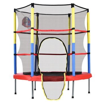 DOPWii Kindertrampolin Kinder Trampolin mit Basketballkorb,164x140cm,Kindertrampolin, (1), für Geburtstag,Weihnachten,Gewichtskapazität:45 kg,Rot/Gelb/Blau