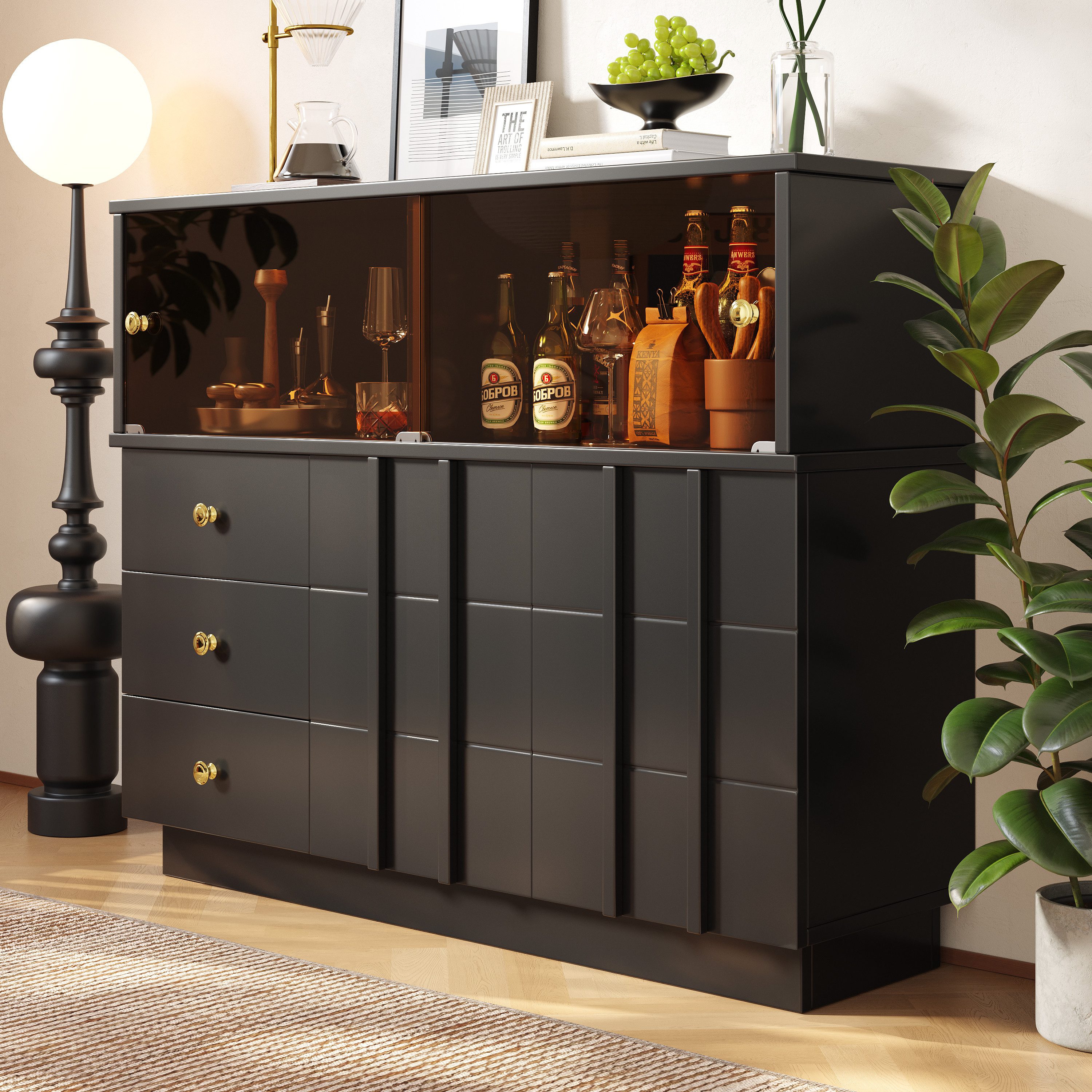 Celya Sideboard Küchenschrank,Sideboard Glastüren,Aufbewahrungsschrank,Buff günstig online kaufen