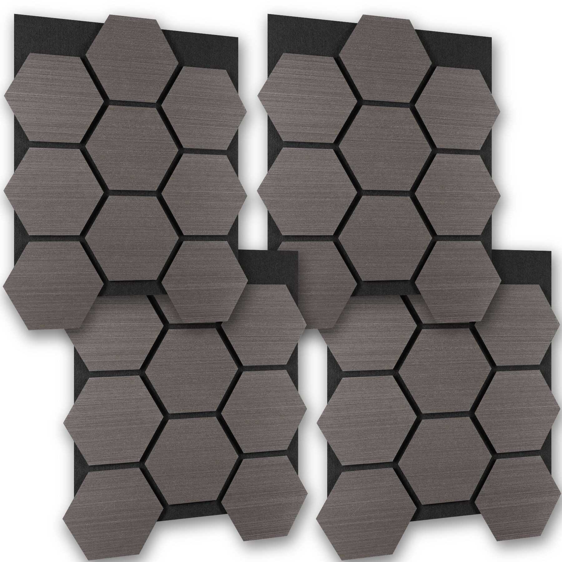 tectake Wandpaneel Akustikpaneele aus MDF und Echtholzfurnier, je 76 x 62 x 1,8 cm, BxL: 62x76 cm, 0.47 qm, (Schallschutzplatten mit Wabenmuster Sonic Shield, 4-tlg., Holzoptik in Eiche grau) schallabsorbierender Filz, einfache Montage mit Kleber oder Schrauben