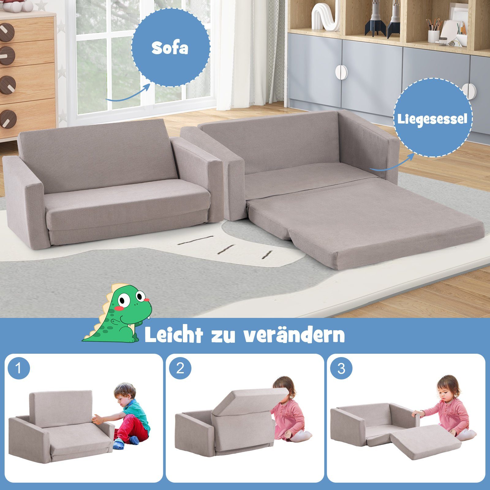 COSTWAY Kindersofa 2 in Schlafsofa, 43 cm x 77 1 40 x