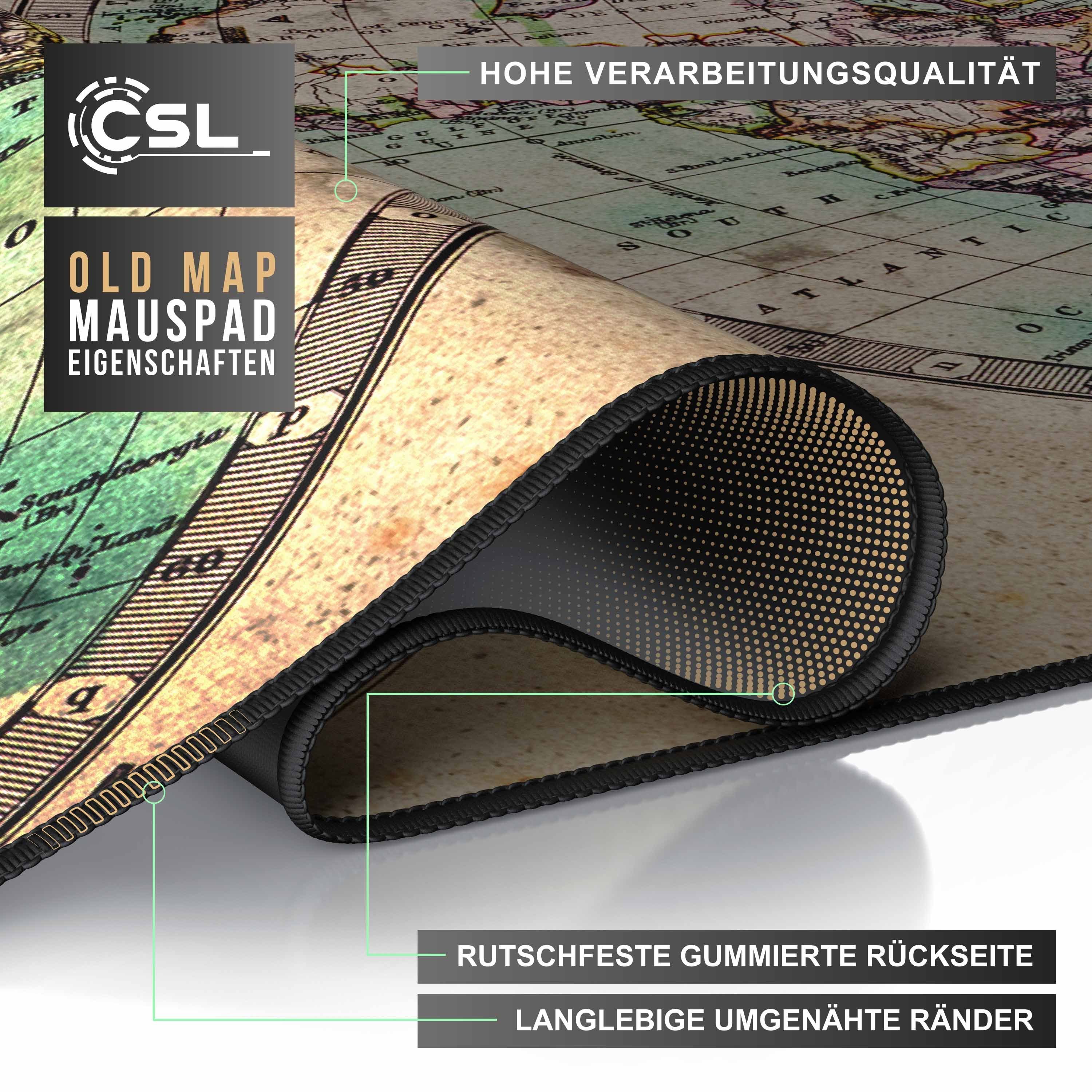 CSL Gaming Mauspad XXL Speed Mousepad 900 x 400 x 3 mm, große Tischunterlage (1-St), rutschfest, abwaschbar, Geschwindigkeit & Präzision, Old Map – Bild 4 von 5