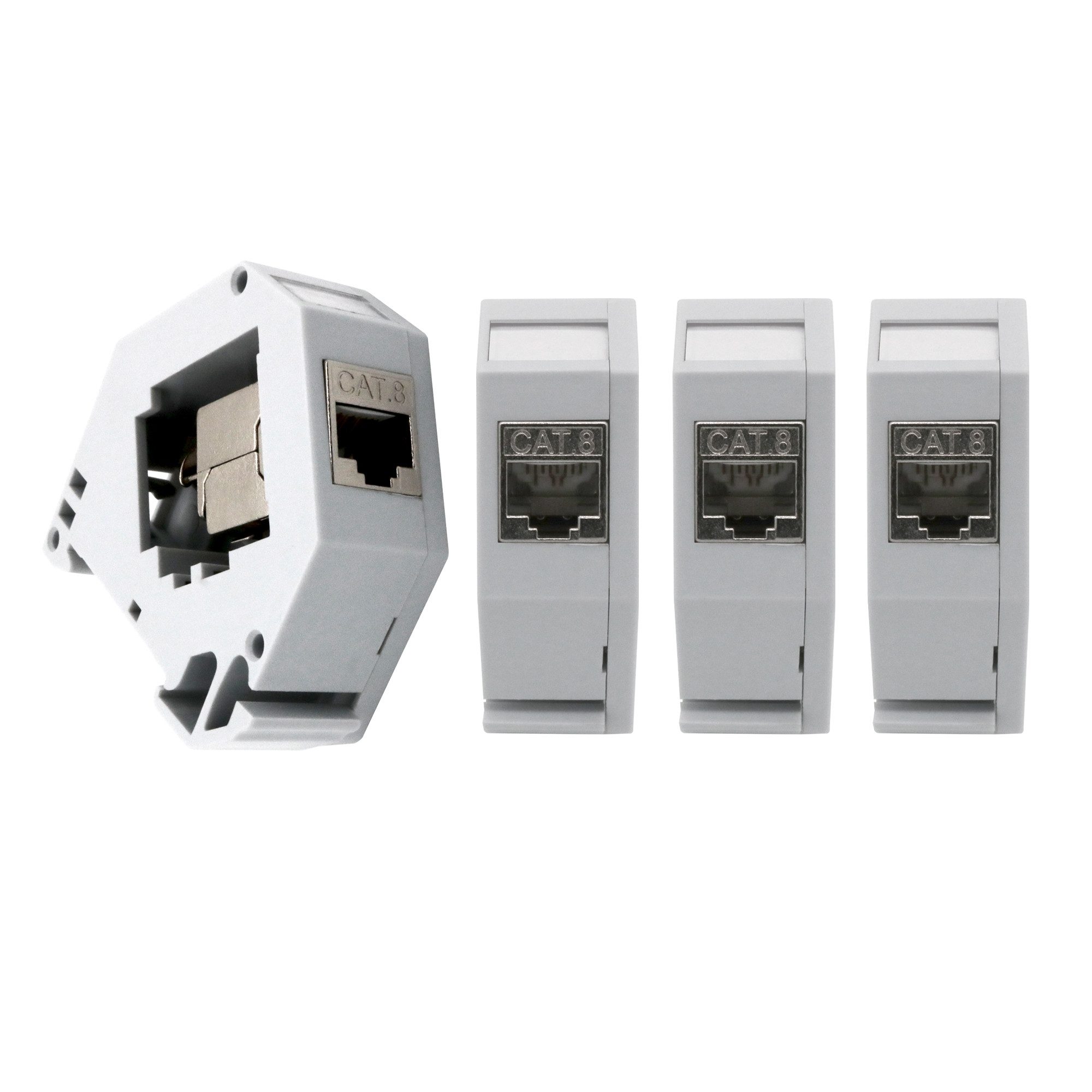 4x Keystone CAT8.1 RJ45 Buchse inkl. Hutschienenadapter Set Netzwerk-Adapter