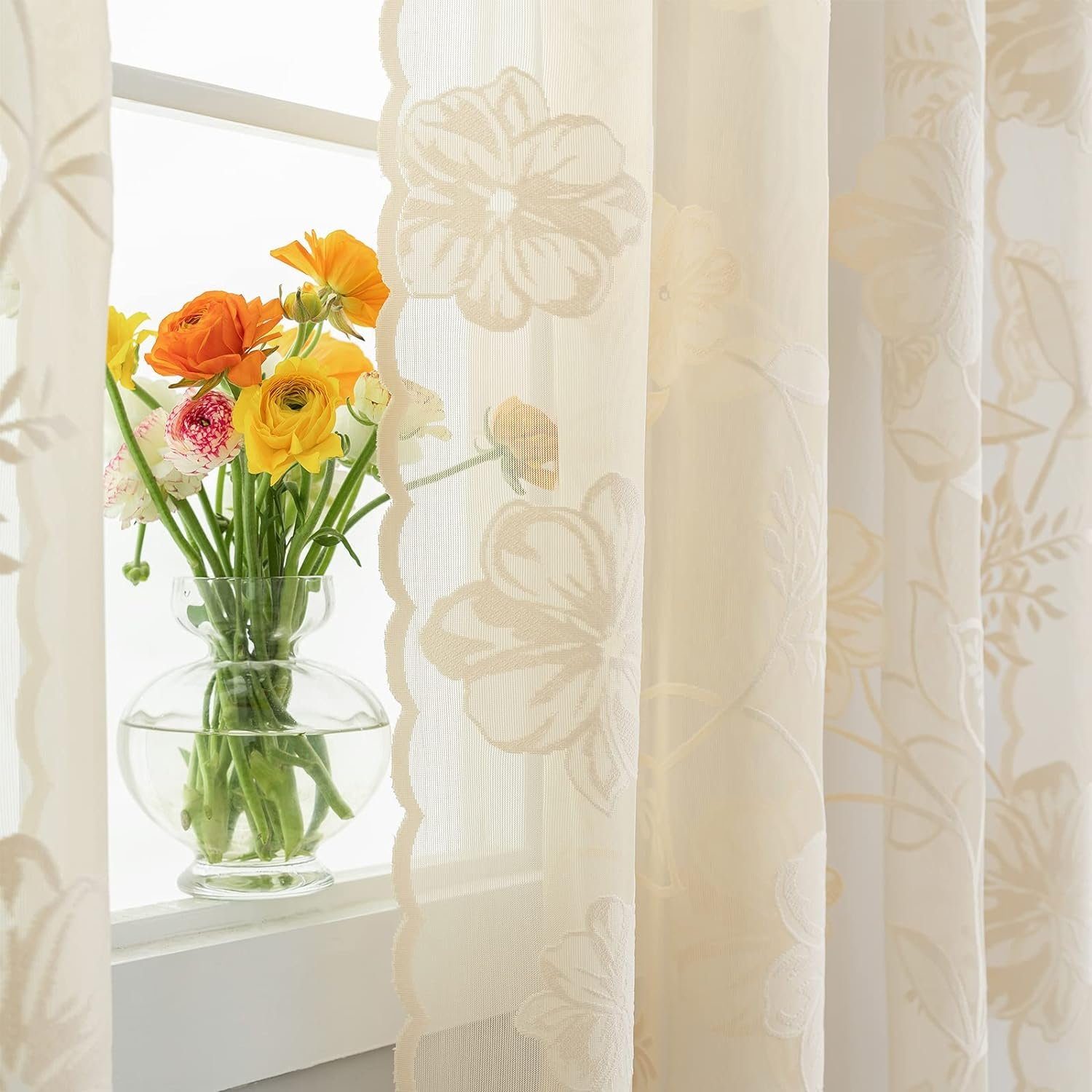 Vorhang Blumenmuster Vintage Vorhang 2 3D Halbtransparente 140×215CM, Stücke FELIXLEO