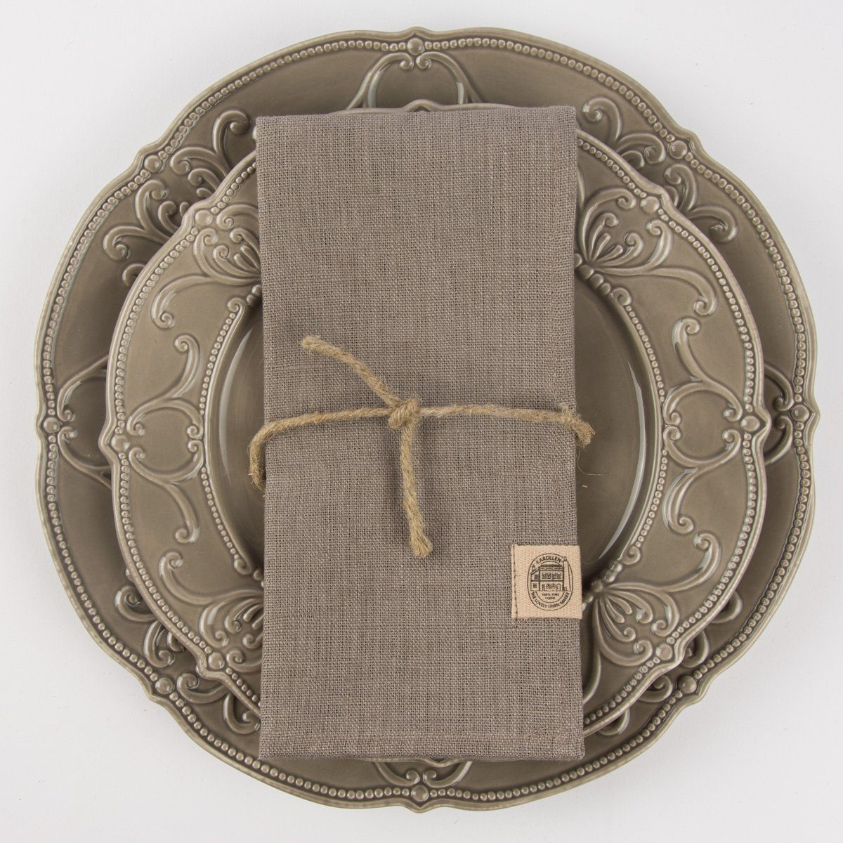 SCHÖNER LEBEN. Platzset Leinenservietten Stoffservietten "Erik" 4Stück 44x44cm steingrau