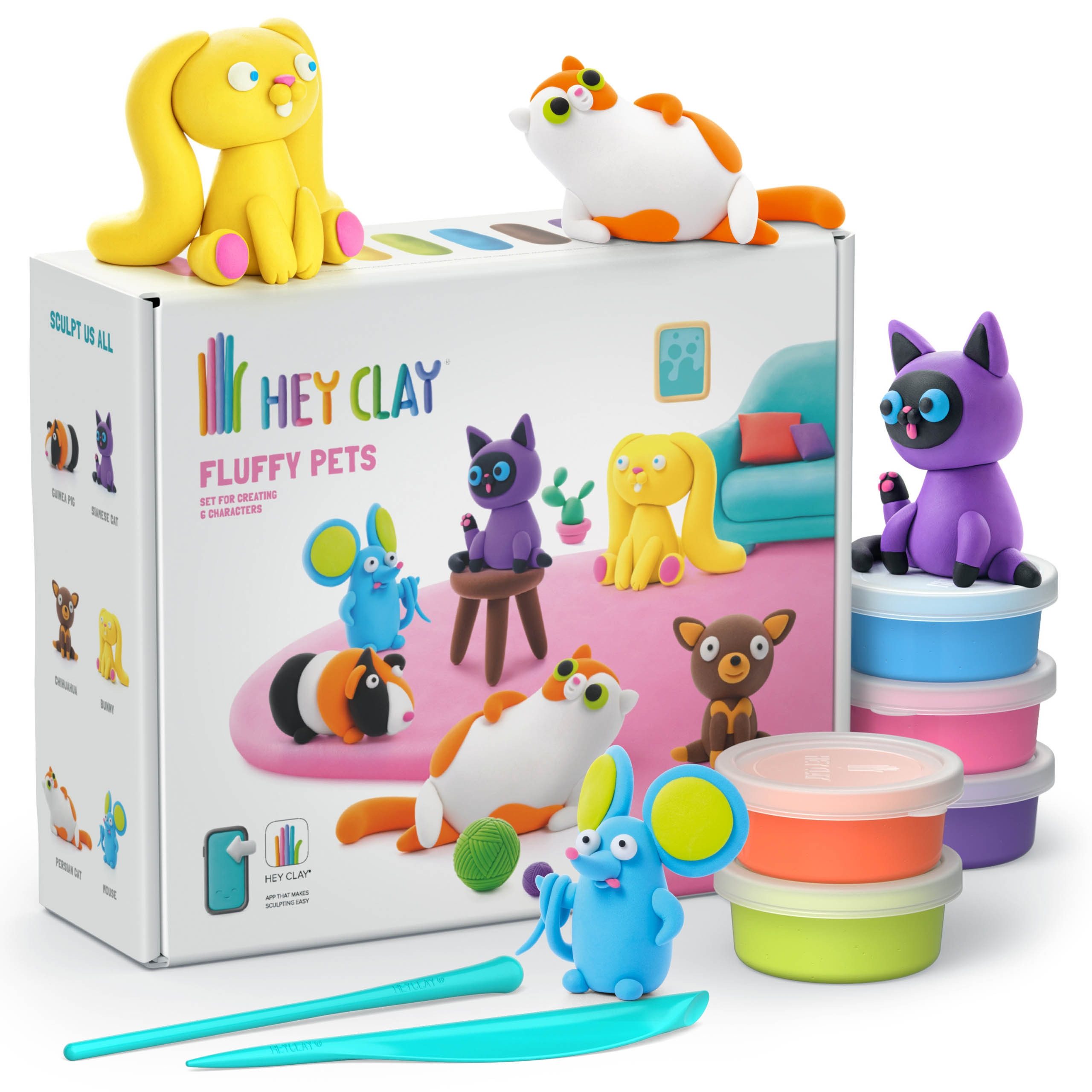 Hey Clay Modelliermasse Hey Clay Flauschige Tierfiguren, Spielknete, Knetmasse 15 Farben