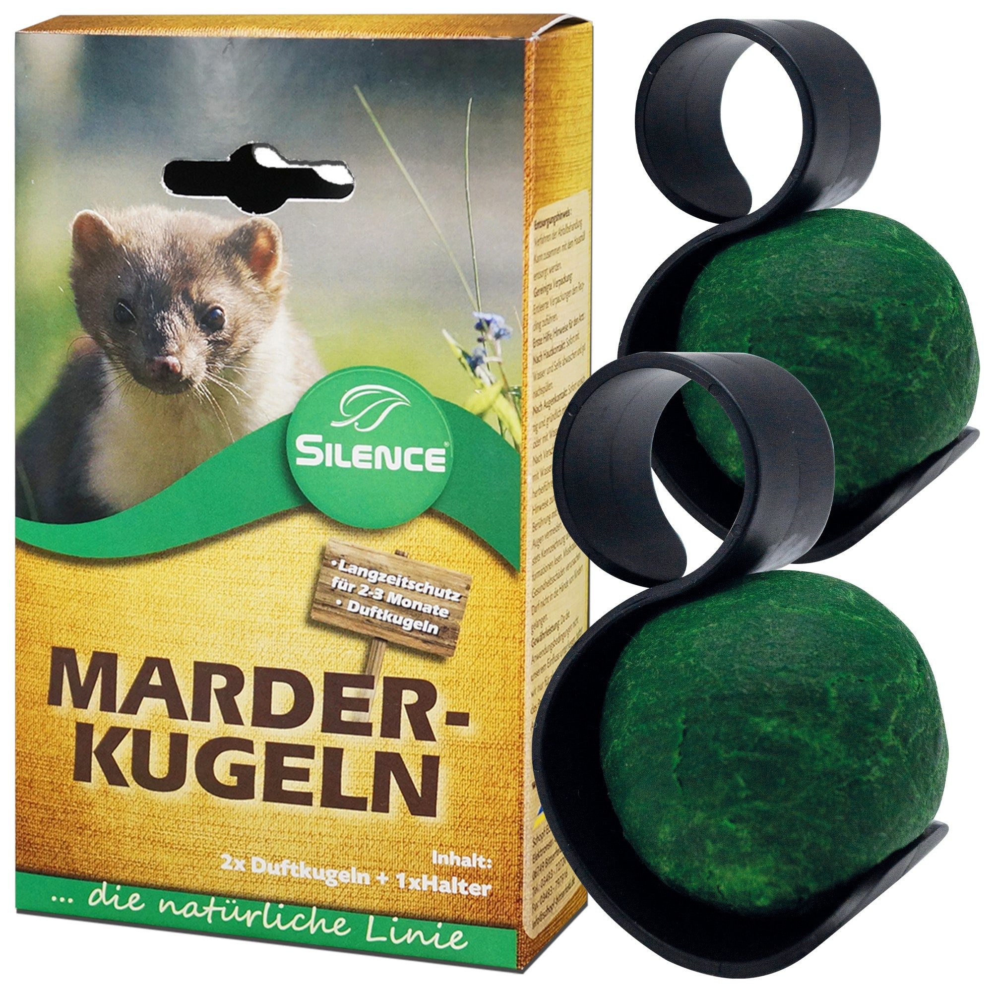 Silence Vergrämungsmittel Silence Marder-Duftkugeln: Effektiver Langzeitschutz vor Marderschäden, Für Auto, Transporter & inkl. Halterung, 1-St., 2 Duftkugeln + Halter, Langzeitschutz für Motorraum & PKW Schutz für Kabel & Dämmung im Auto