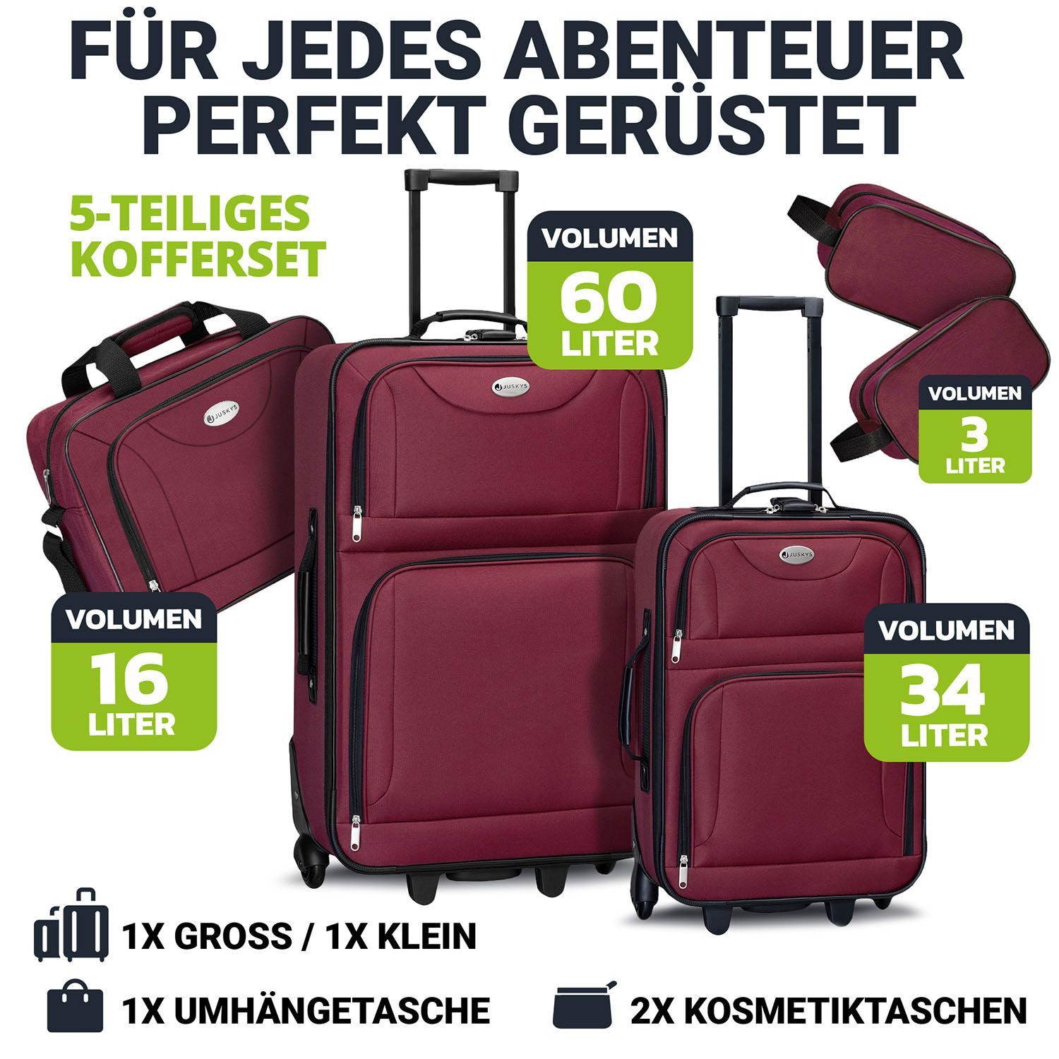 Juskys Trolleyset Athen, 2 Rollen, (5-teilig), 2 Trolley, 1 Umhängetasche, günstig online kaufen
