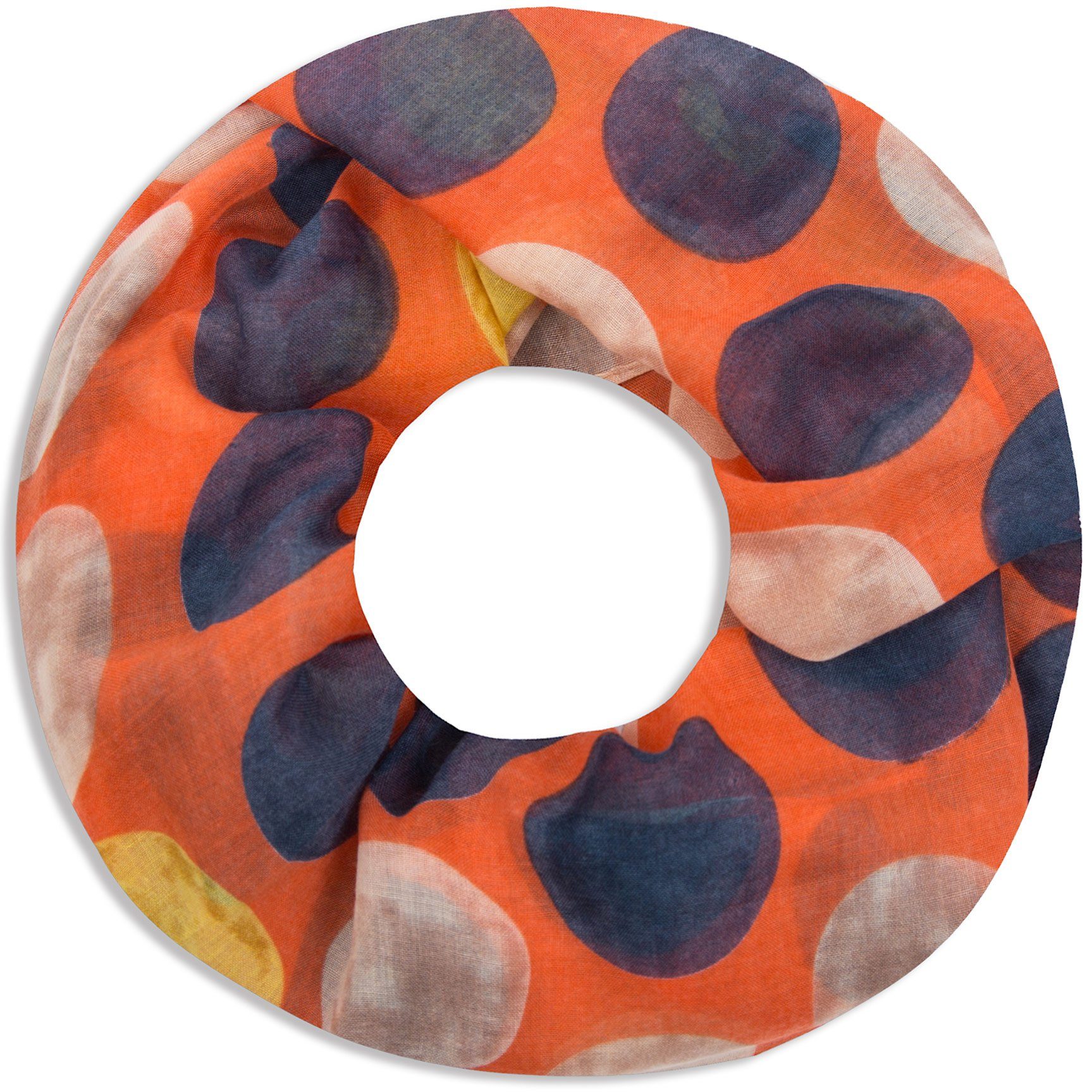 Faera Loop, Damen Schal gepunkteter weicher und leichter Loopschal Rundschal mit großen Punkten orange
