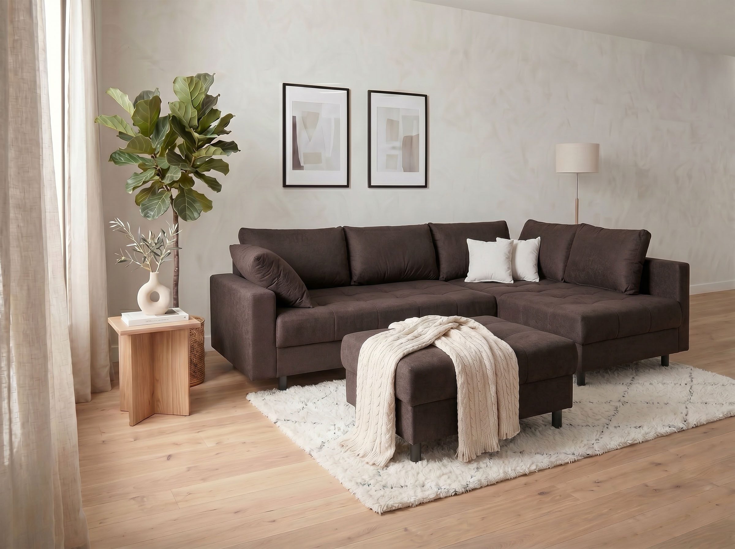 COLLECTION AB Ecksofa Toni XL L-Form 274 cm Set inkl. Hocker, Set: Sofa & Hocker, 2 Zierkissen, Bonell-Federkern