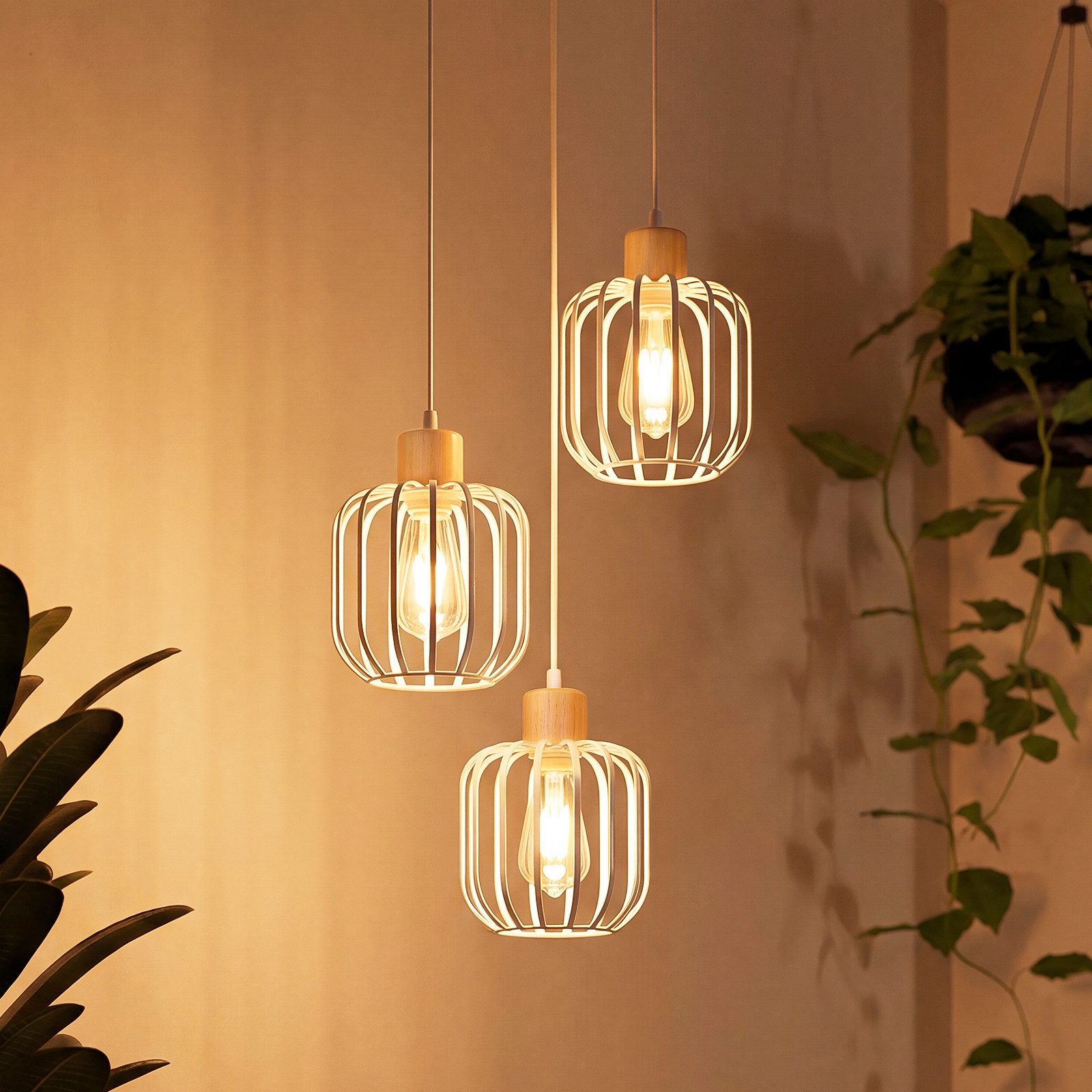Nettlife Pendelleuchte Weiß/grau 1/3flammig Holz moderne Hängelampe E27 Fassung, ohne Leuchtmittel, für Esstisch Wohnzimmer Küche Flur Kücheninsel
