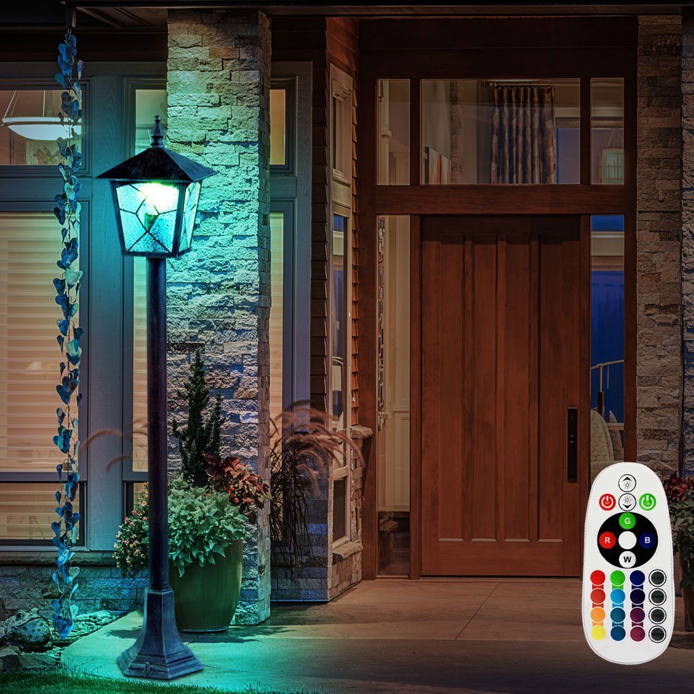 Steh Außen LED Leuchtmittel Lampe Set etc-shop Warmweiß, Fernbedienung im Farbwechsel, Alu inklusive, dimmbar Außen-Stehlampe, Laterne Leuchte