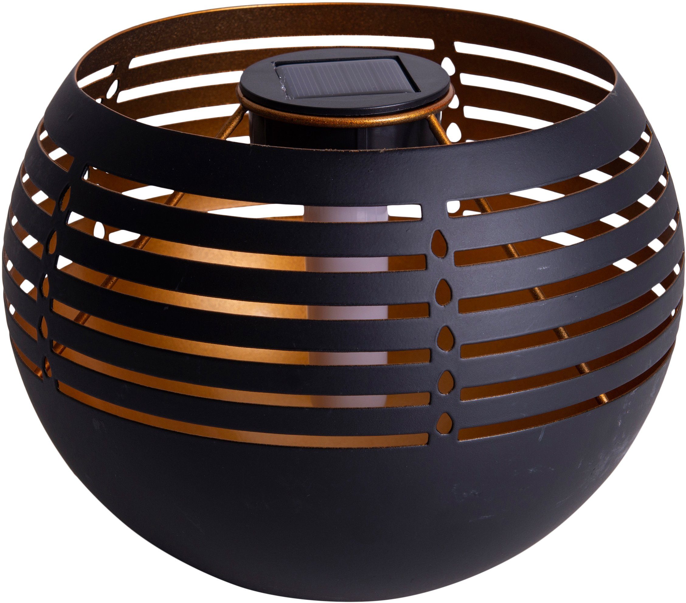 näve LED Außen-Tischleuchte Solar-Tischleuchte, LED fest integriert, Warmweiß, Flammeneffekt, Schiebeschalter, Eisen/Kunststoff, schwarz/gold