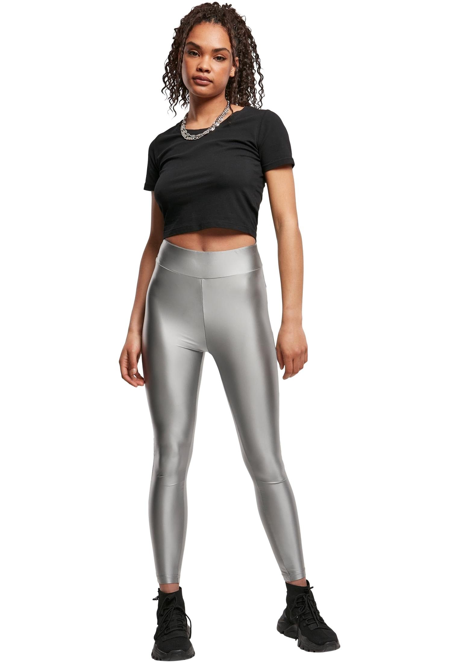 URBAN CLASSICS Leggings Damen darksilver (1-tlg) Metallic Leggings Highwaist Ladies Shiny