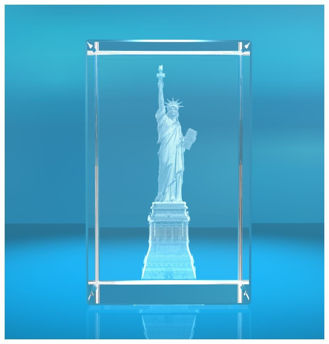 VIP-LASER Dekofigur 3D Glasquader I Freiheitsstatue, Hochwertige Geschenkbox, Made in Germany, Familienbetrieb