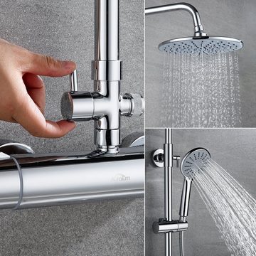 Auralum Duschsystem mit Thermostat Duscharmatur Regendusche Duschset Dusch Handbrause, Chorm Brausegarnitur, mit 3 Strahlarten