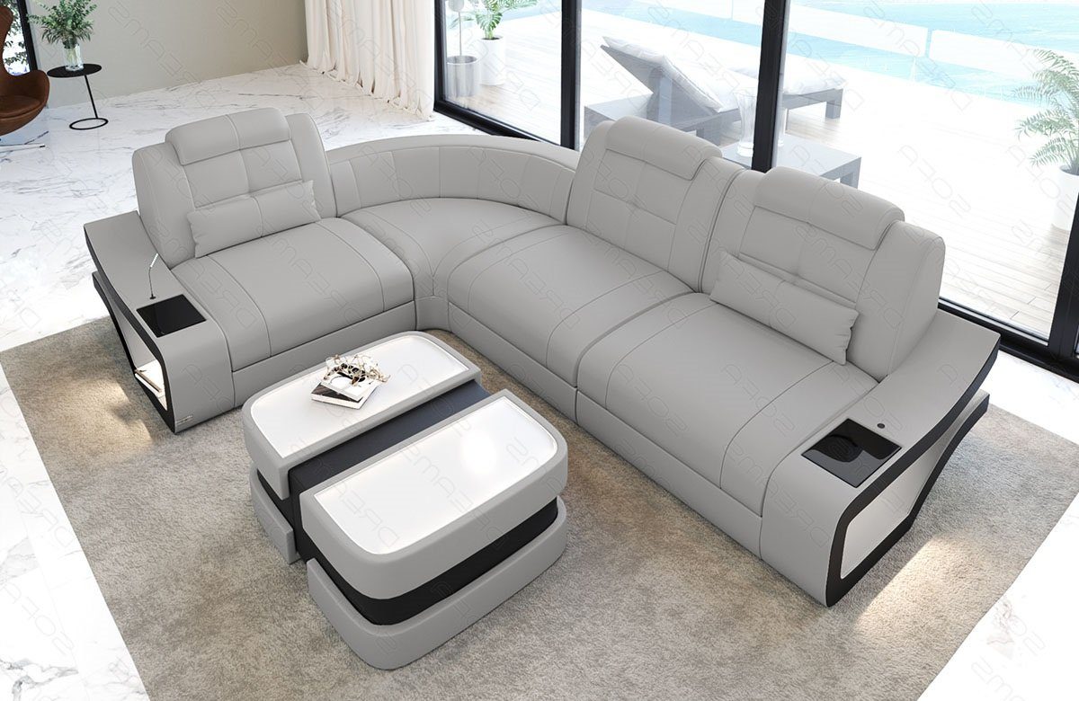 Sofa Dreams Ecksofa Leder Sofa Couch Elena L Form Ledercouch, L-Form Ledersofa mit LED-Beleuchtung